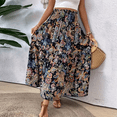 thumbnail image 4 of WTOBBY Women's Bohemian Print Smocked Floral Maxi Skirt with Loose High Waist and Big Swing, Summer Beach A-Line Pleated Long Skirt for Casual Vacation Wear,Black L, 4 of 5