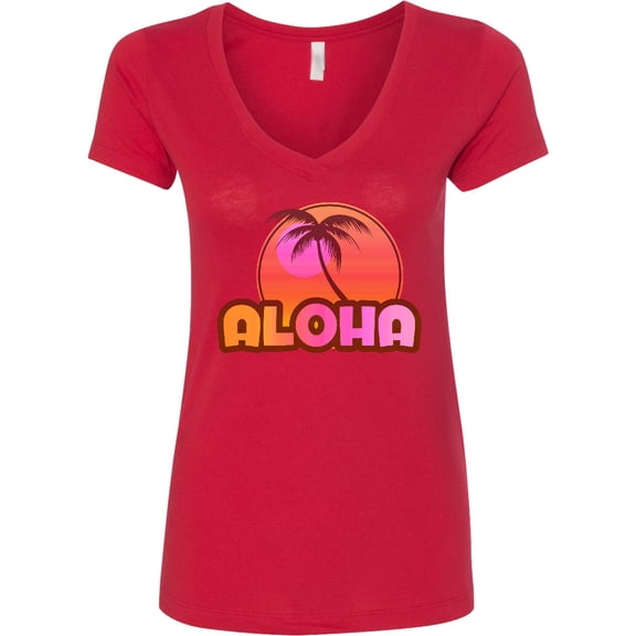 Inktastic Pink Aloha Palm Women's V-Neck T-Shirt