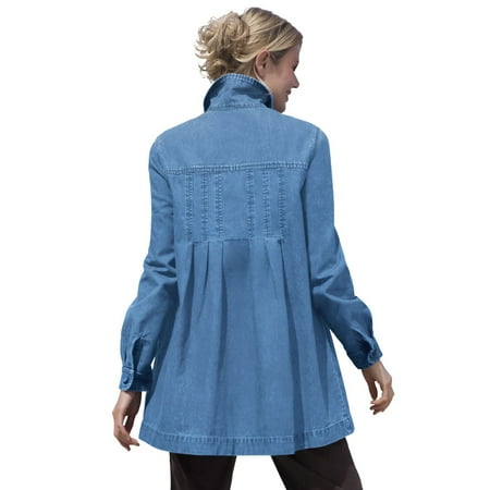 Woman Within Women's Plus Size Pleat-back Denim Jacket Color: Light Stonewash Size: 2X