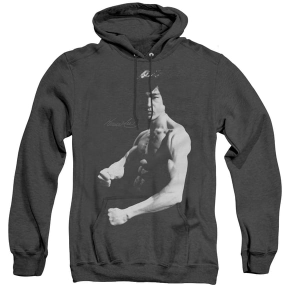 Bruce Lee Stance Adult Heather Hoodie Sweatshirt Black