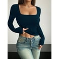 thumbnail image 6 of MOYIKO Square Neck Tops for Women Long Sleeve Slim Fitted Shirts Tight Tees, 6 of 9