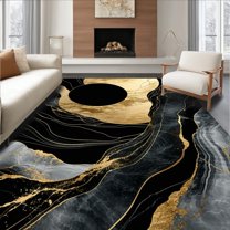 Flatwoven High Traffic Area Rug, Striking Modernist Gold Highlights, Non Slip, Stain Resistant, Washable Area Rugs for Living Room, Bedroom(Black, 4X6)