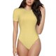 thumbnail image 1 of Balery Yellow Gingham Body de cuello redondo de manga corta para mujer Tops de manga corta Tops básicos-Small, 1 of 7