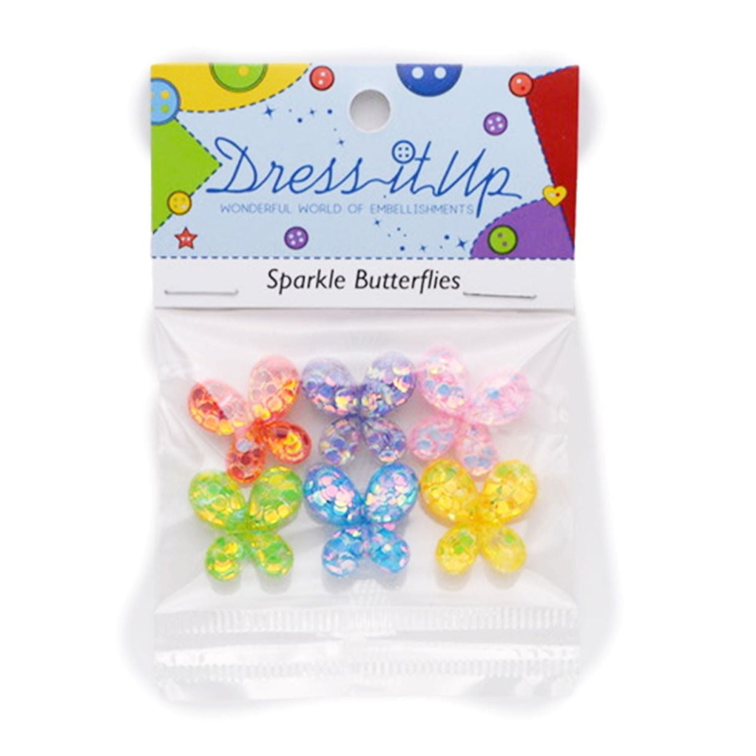 (2 pack) Dress It Up Buttons, Sparkle Butterflies, Sewing Fasteners, 6 Pieces