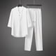 thumbnail image 2 of Conjunto de chándal de verano de 2 piezas para hombre de Cagnkofi, con mangas 3/4, botones, cuello en V, camisa y pantalones con cordón., 2 of 4