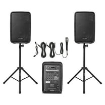 VEVOR Portable PA System, 300W Powered, Sound System Set with 8 Channel Mixer, Dual Speakers, Wireless Bluetooth, Microphone, Compact Stands, USB SD XLR RCA Inputs, Remote Control, for DJs Events