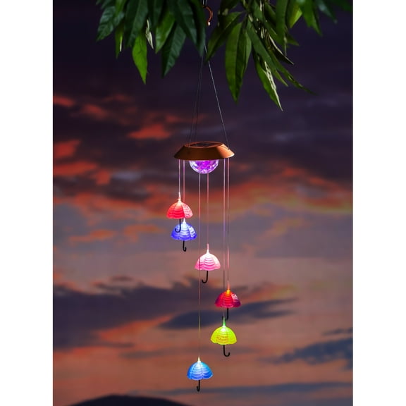 Color Changing Solar Mobile with Spinning Light Refractor, Umbrellas