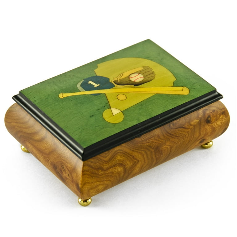 Sports Theme Wood Inlay: Baseball- Collectible18 Note Musical Jewelry Box -  Wonderful Tonight