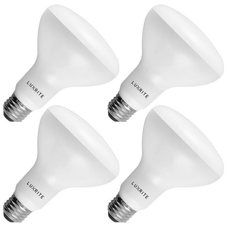 4-Pack BR30 LED Bulb, Luxrite, 65W Equivalent, 2700K Warm White, Dimmable, 650 Lumens, LED Flood Light Bulbs, 9W, ENERGY STAR, E26 Medium Base, Damp Rated, Indoor/Outdoor - Living Room and