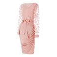 thumbnail image 2 of ZAXARRA Robe de Maternité pour Femmes, Robe Midi à Manches Longues à Col Rond avec Fleurs et Ceinture à la Taille, Robe de Grossesse, 2 of 9