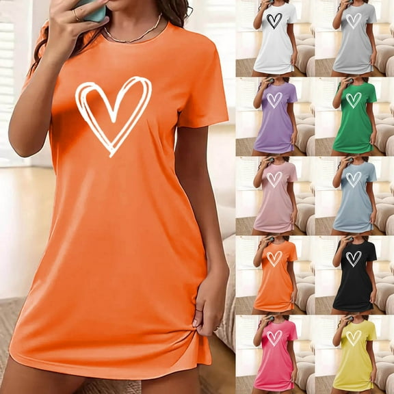 Women's Cotton Nightgown Sleepwear Short Sleeves Nightshirt Casual Print Sleepdress Loose Comfy Pajama White XL