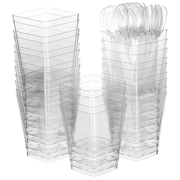 MLINS 30 Pcs Dessert Cups With Spoons Ice Cream Cups Plastic Clear Cups Transparent Cake Cups For Mousses Parfait Flan And Tiramisu