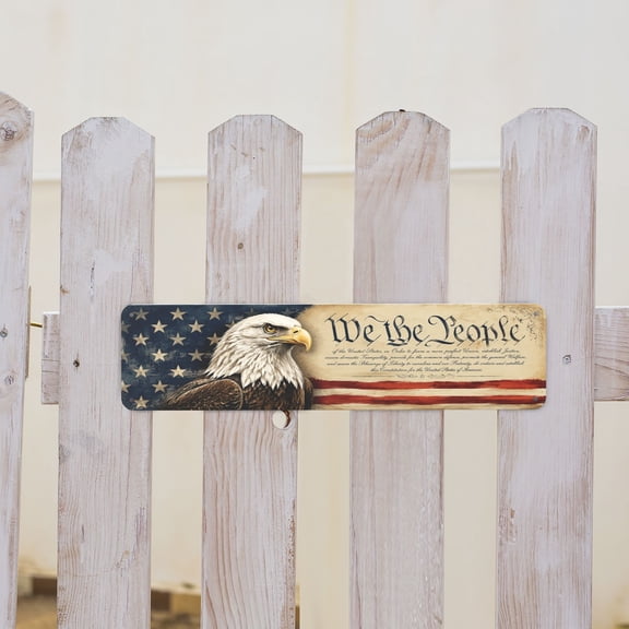 We The People Bald Eagle And American Flag Metal Tin Sign For Patriotic Home Office And Man Cave Wall Decor 4x16 Inch