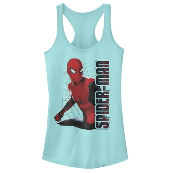 Junior's Marvel Spider-Man: Far From Home Web Coordinates Racerback Tank Top Cancun Medium