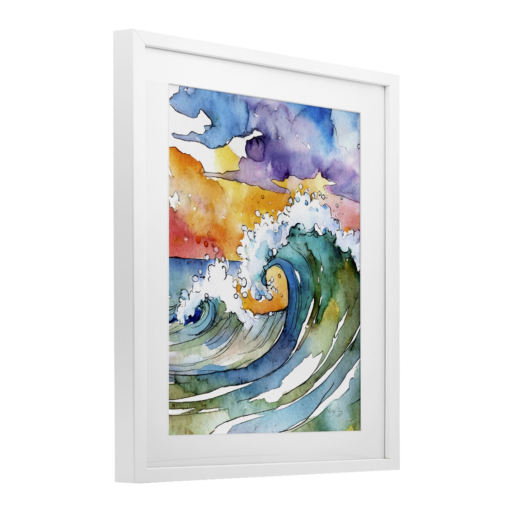 Stupell Industries Vibrant Sunrise Surf White Framed Print Under Glass, design by Shelly Craig