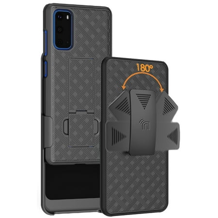 Galaxy S20 Case with Clip, Nakedcellphone [Black Tread] Kickstand Cover with [Rotating/Ratchet] Belt Hip Holster Holder Combo for Samsung Galaxy S20 Phone (2020 model with 6.2