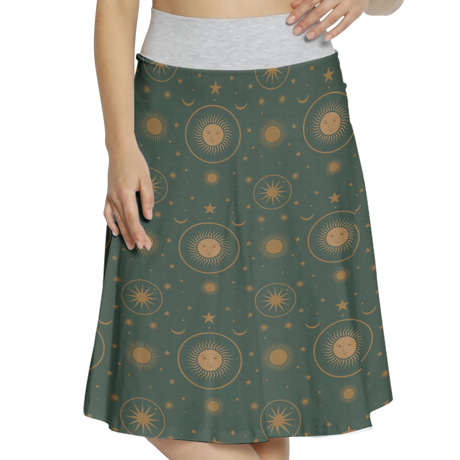 Women S Sun And Moon Hidden Meaning Of Star A Line Printed Skirt Casual Wear L Hunter Green And Caramel By Ambesonne Walmart Com