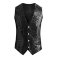 thumbnail image 5 of INSPIRE CHIC Sequin Suit Vest for Men's V-Neck Sleeveless Disco Sparkly Waistcoat L Black, 5 of 5