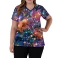 thumbnail image 3 of Dweltoz Print Scrub Top for Women Short Sleeve Soft Stretch Scrub Shirt Modern Classic V-Neck Scrub Tops Anti-Wrinkle Breathable Scrubs With 2 Pockets,Light Blue M, 3 of 5