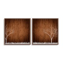 wall26 2 Piece Framed Canvas Wall Art for Living Room, Bedroom Wood Flower Theme Canvas Prints for Home Decoration Ready to Hang - 24"x24"x2 Panels
