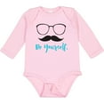 thumbnail image 3 of Inktastic Be Yourself, Glasses, Mustache - Black Blue Boys or Girls Long Sleeve Baby Bodysuit, 3 of 5
