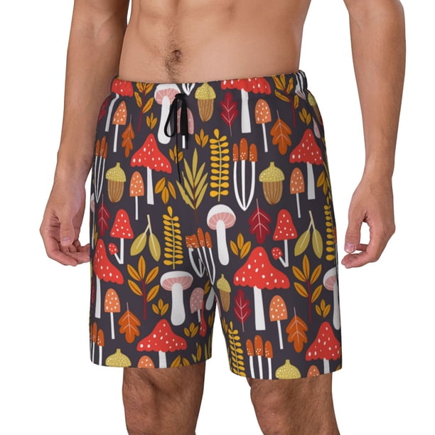 Balery Mushrooms And Leaves Bañador para hombre, shorts de playa de secado rápido con entrepierna y forro de compresión-Small