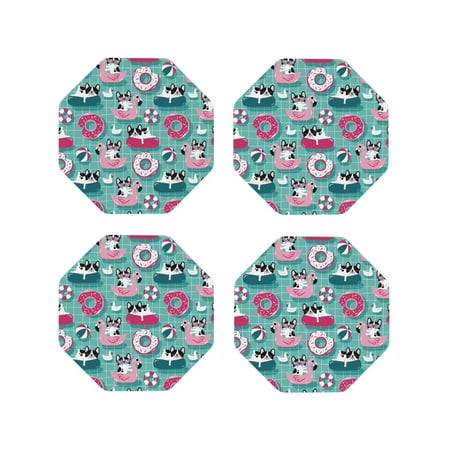 

Fuzoiu Swimming Bulldog Print Leather Coasters Set Drink Coasters Set of 4 for Tabletop Protection Durable PVC Coasters Home Décor and Housewarming Gift-Octagon