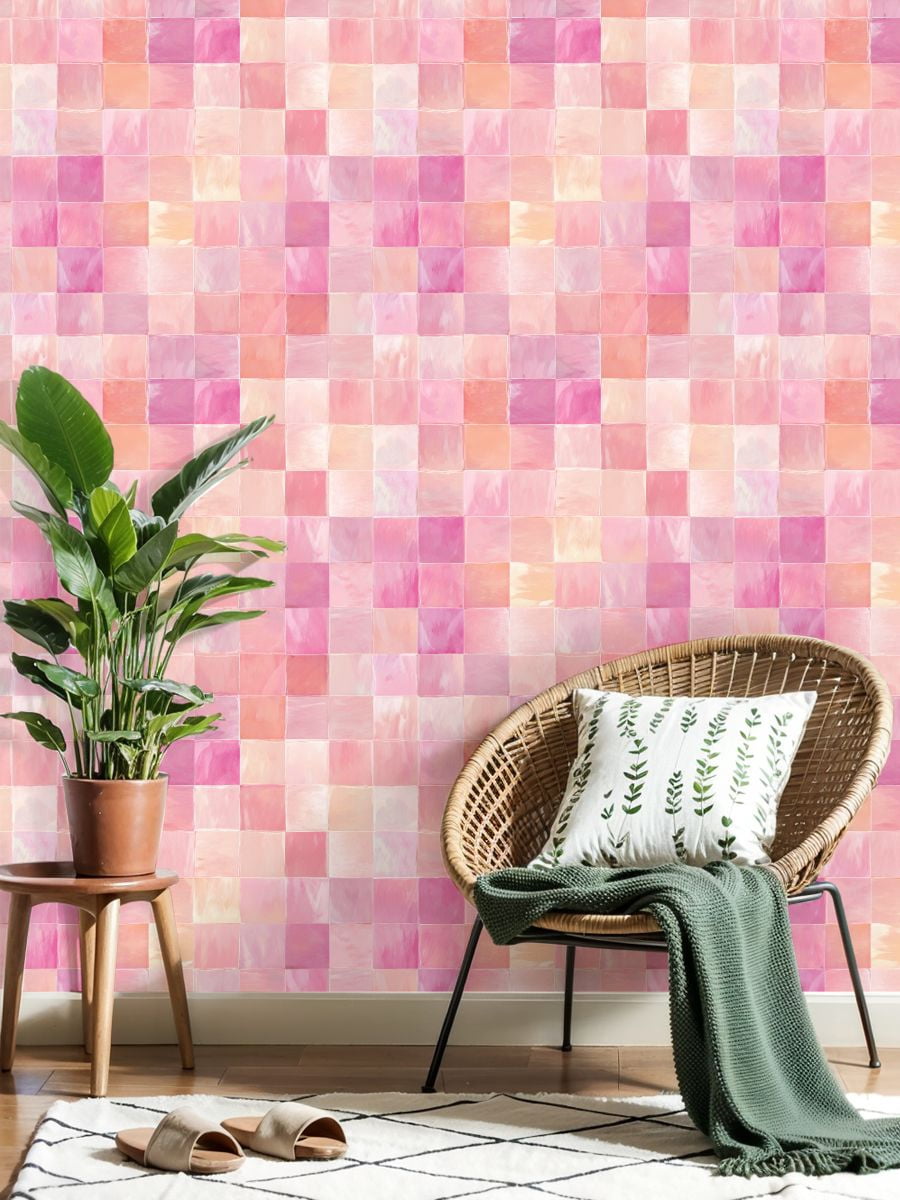 Pastel Peel and Stick Wallpaper Pastel Watercolor Geometric Square Soft Wall Mural 23.6in x 9.8ft Self Adhesive Removable Wall Paper Renter Friendly Wallpaper for Girls Bedroom Classroom