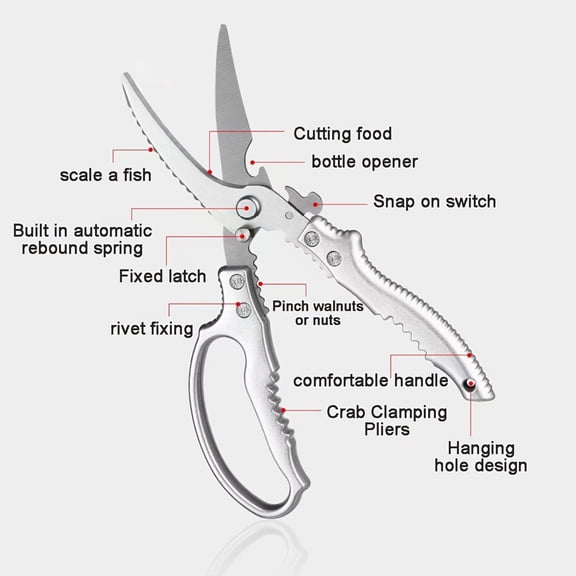 Heavy Duty Kitchen Scissors with Spring, Sharp Stainless Steel Kitchen Shears for Cutting Meat, Chicken Bones & Steak, BBQ Cooking Scissors