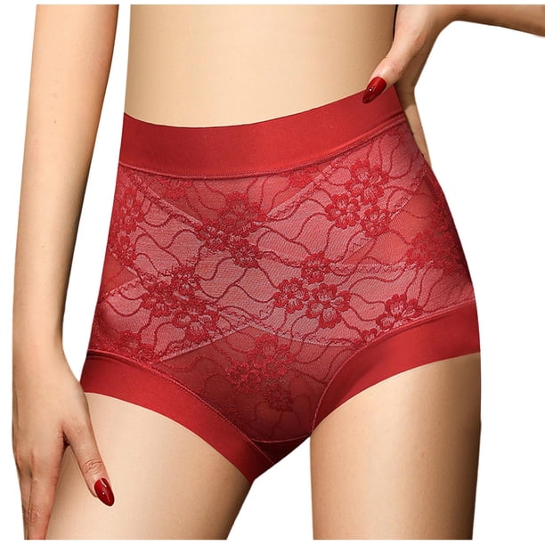 Ropa Interior de Tanga de Cintura Alta para Mujeres de Cintura Media a Alta Encaje de Cadera de Hielo Romántico Ligero Ropa Interior de Tanga Transpirable