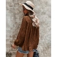 thumbnail image 3 of Ruffle Neck Cheetah Print Bishop Sleeve Loose Blouse for Women, 3 of 3