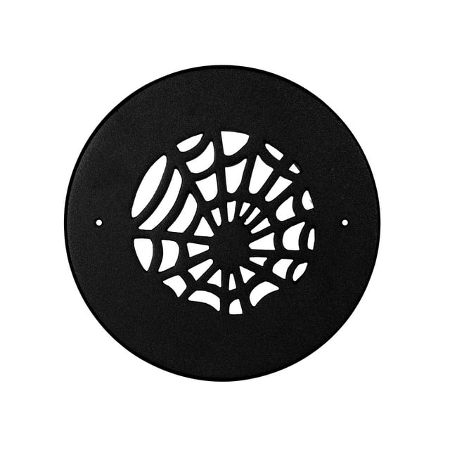 Spooky Gothic Round Vent cover 5" Duct Opening (Overall 6-1/2") Spider Web Design Solid Cast Aluminum Register | Powder Coated BLACK with Detachable Steel Metal Louver-With Holes for Wall / Ceiling