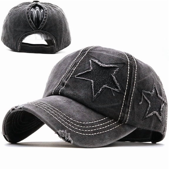 100% Washed Denim Hole star Baseball cap Snapback Hats Autumn Summer fishing Hat for Men Women Caps Casquette hats Star Embroidery Ponytail Baseball Cap Washed Cotton Distressed Trucker Hat