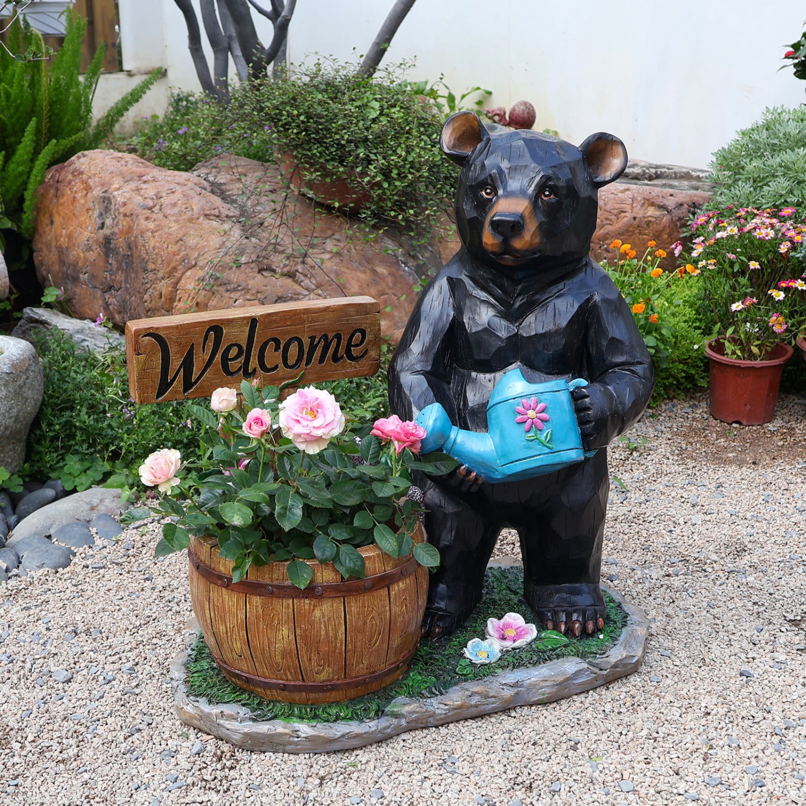 Aukfa Outdoor Bear Garden Statue with Planter Pot, Resin Animal Planter Sculpture for Yard, Lawn, Patio, Porch Decor, Weather-Resistant Garden Ornament, Unique Gift