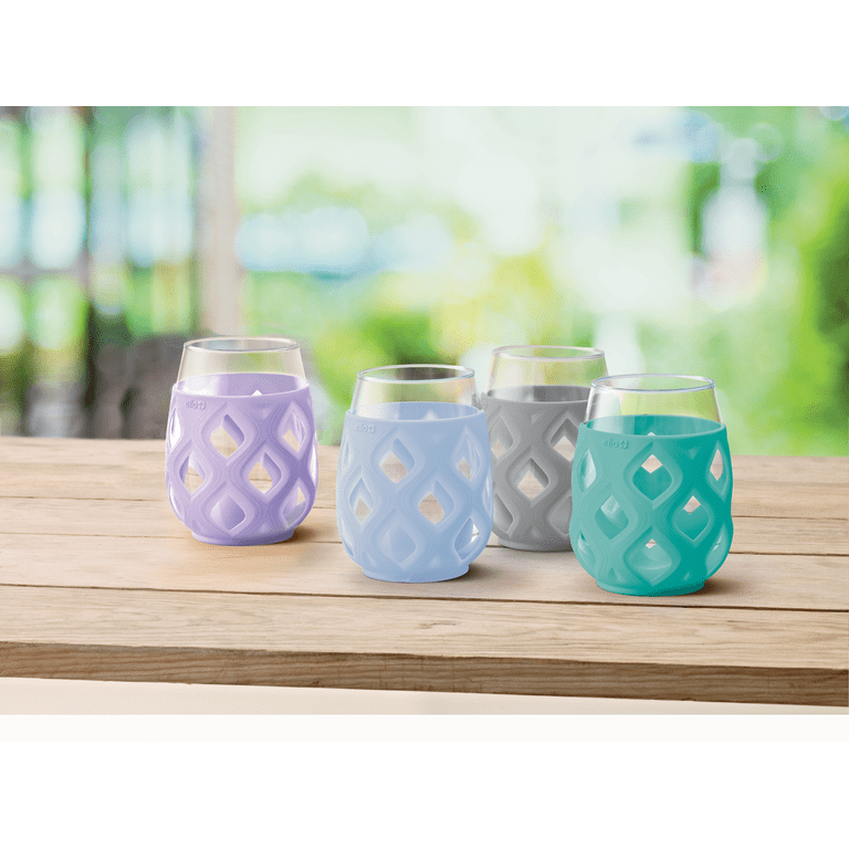 Ello Cru Stemless Wine Glass Set with Silicone Protection, 4 Pack, Blue  Lagoon 