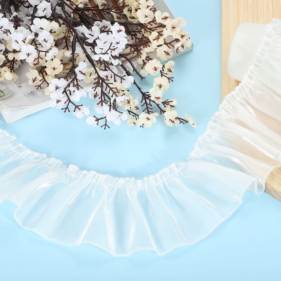 Uxcell 5.5 Yards Ruffle Lace Trim Ribbon 8cm/3" Pleated Organza Lace Edge Trim Sewing Lace Fabric Trim for DIY Craft Dress Clothing Wedding Gift Home Decoration, Light Pink