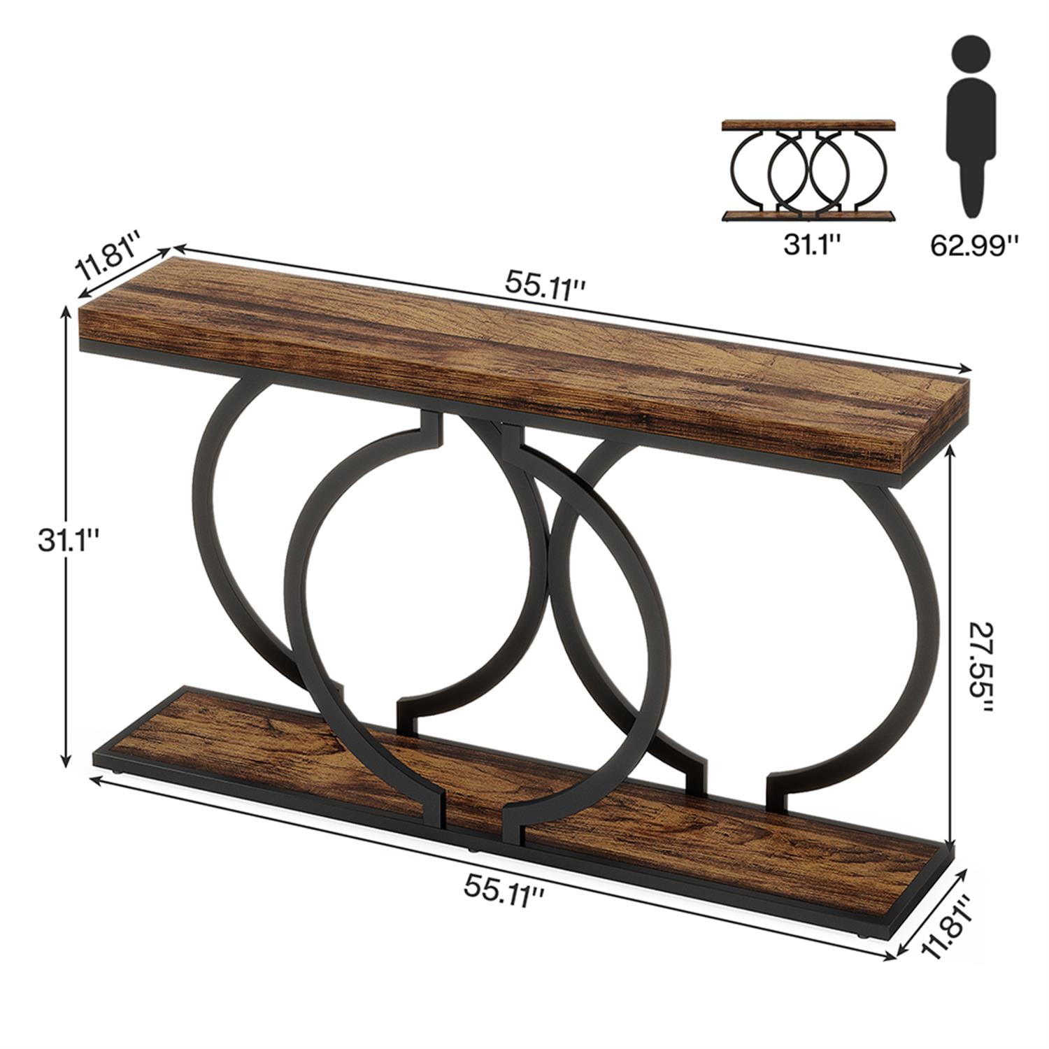 Demi Bonn 55" Console Table, Narrow Entryway Sofa Table with Geometric Metal Frame for Hallway, Entrance, Living Room, Bedroom, Gray