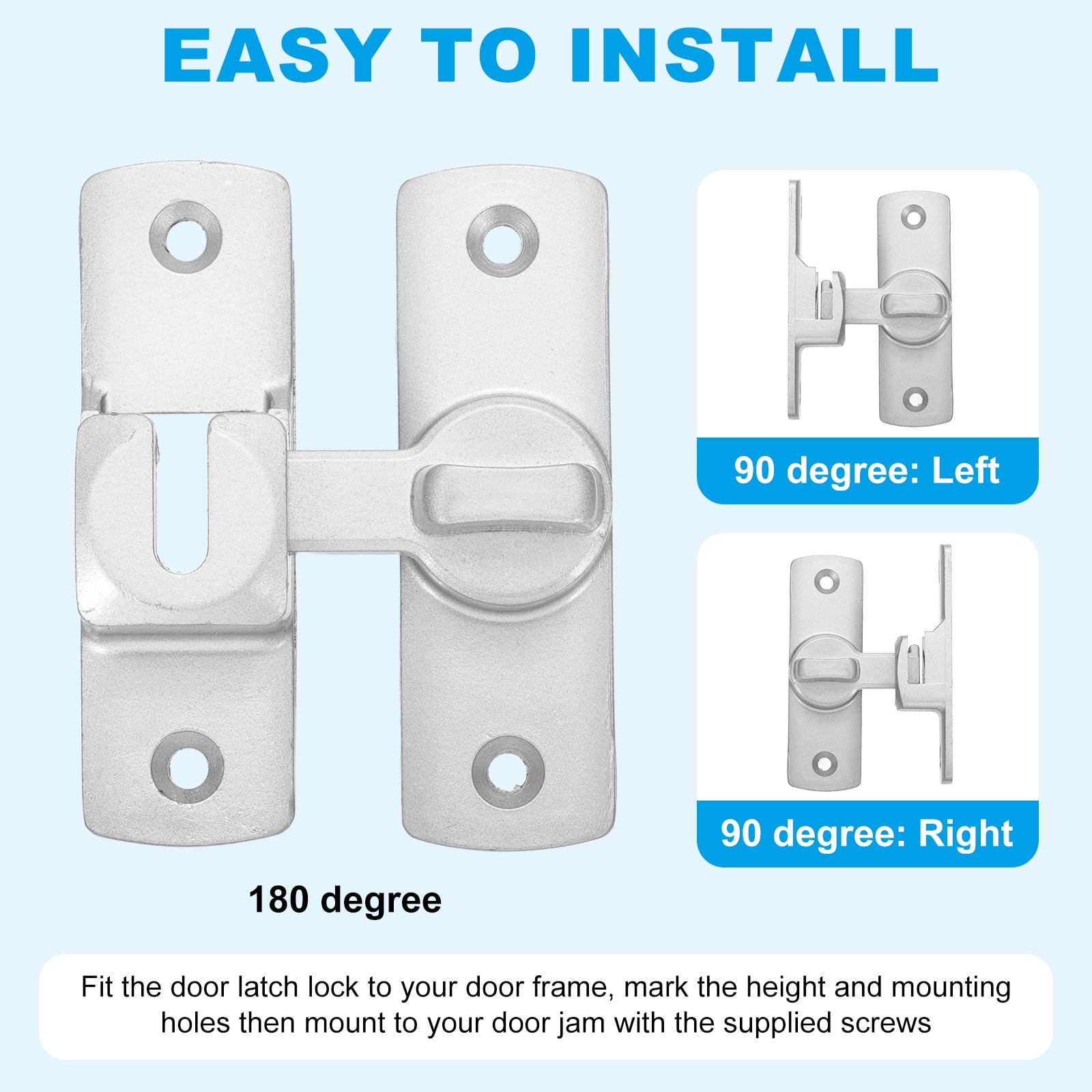 Uxcell 4 Pcs Barn Door Lock, 90/180 Degree Flip Barn Door Lock Aluminum Alloy Sliding Security Latch with Screws for Garden Cabinets Bathroom, Silver Tone