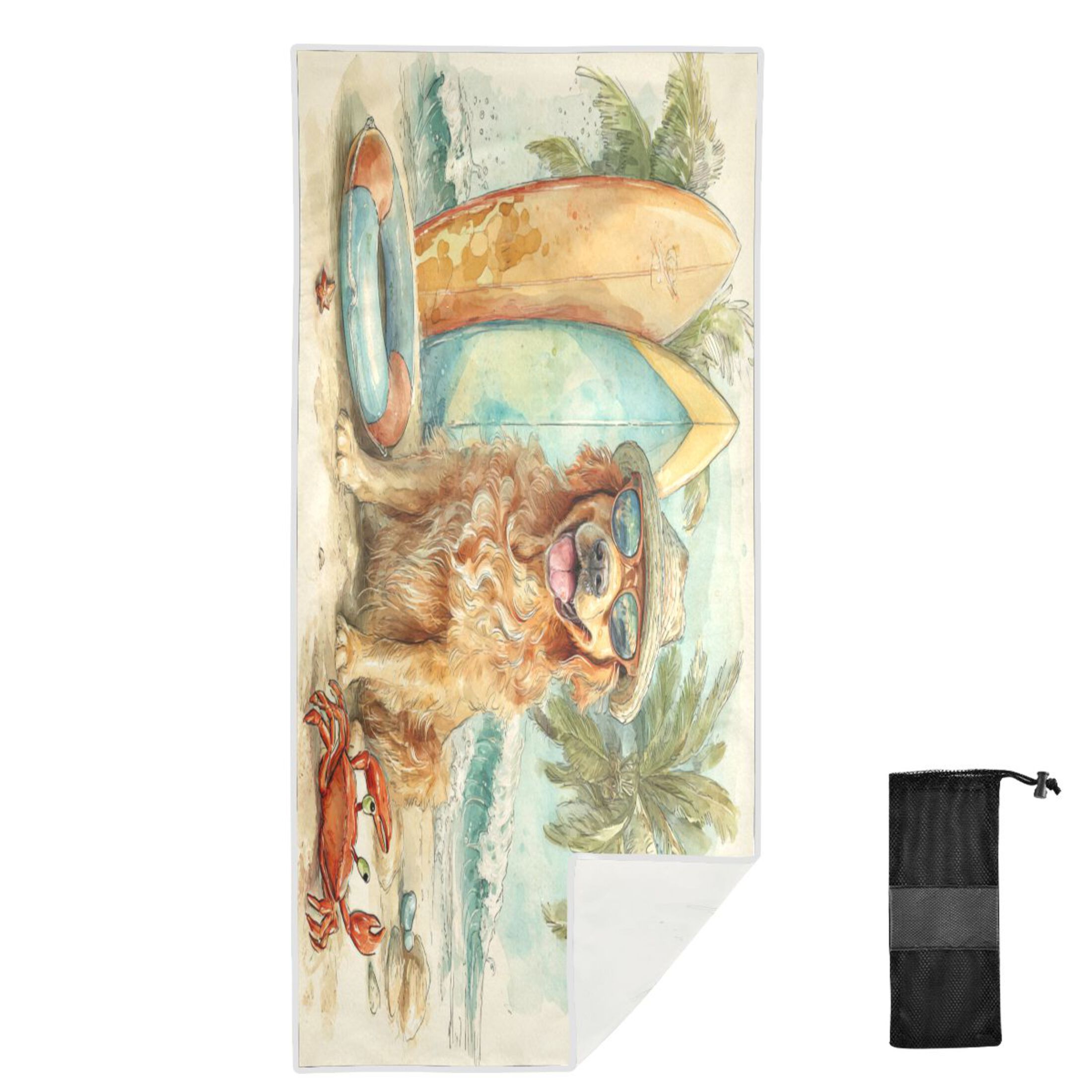 Qxltty Summer Golden Retriever Beach Towel Sand Free Bath Towel Absorbent Quick Dry Soft Lightweight Blanket for Travel Gym Camping 71x31in