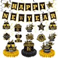 thumbnail image 1 of Decoraciones de Feliz Año Nuevo 2025, pancarta dorada de Feliz Año Nuevo y remolinos colgantes de techo para decoraciones de Año Nuevo 2025, 1 of 5