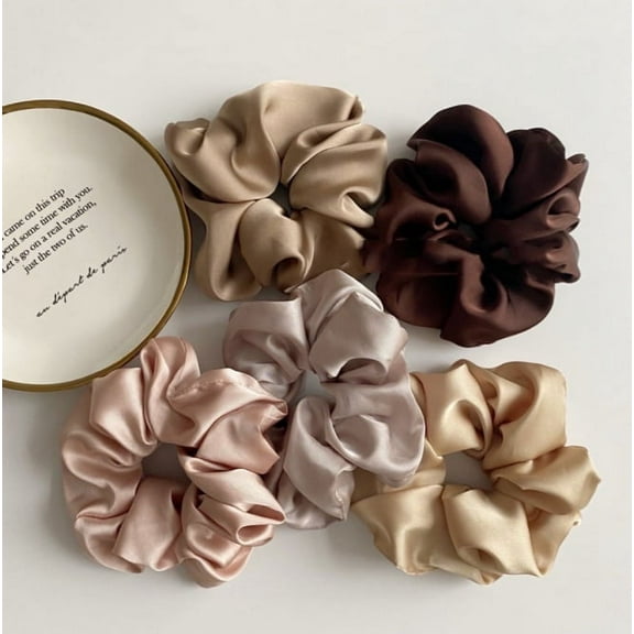 Scrunchies Hair Ties Satin Silk Accessories for Women - Cute Elastic Soft Big No Crease Stretchy Hair Girls Ponytail Holders Topboutique Hair Ties for Thick Curl Hair Bracelet Hair Tie-5 Pack
