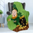 thumbnail image 4 of Leprechaun Soft Flannel Fleece Throw Blanket, Saint Patrick's Day Cartoon with Shamrock and Coin Pot, Cozy Plush for Indoor and Outdoor Use, 50" x 70", Lime Green Multicolor, by Ambesonne, 4 of 5