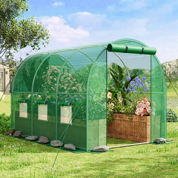 Tomnk 10x6.6x6.6 FT Walk-in Tunnel Greenhouse, Heavy Duty PE Cover with 6 Roll-Up Windows, Portable Green House for Outdoor Garden Plants, Green