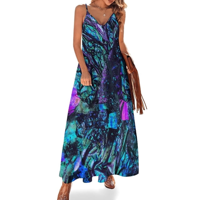 Vestido sin mangas iridiscente de pavo real Vestidos de fiesta para mujer Vestido de noche de estilo coreano para mujer
