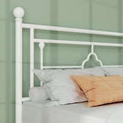Einfach Full Size Heavy Metal Bed with Vintage Headboard Pattern, White