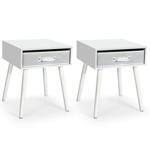 Costway Set of 2 Mid-Century Nightstand End Accent Bedside Table W/ Drawer Rustic White