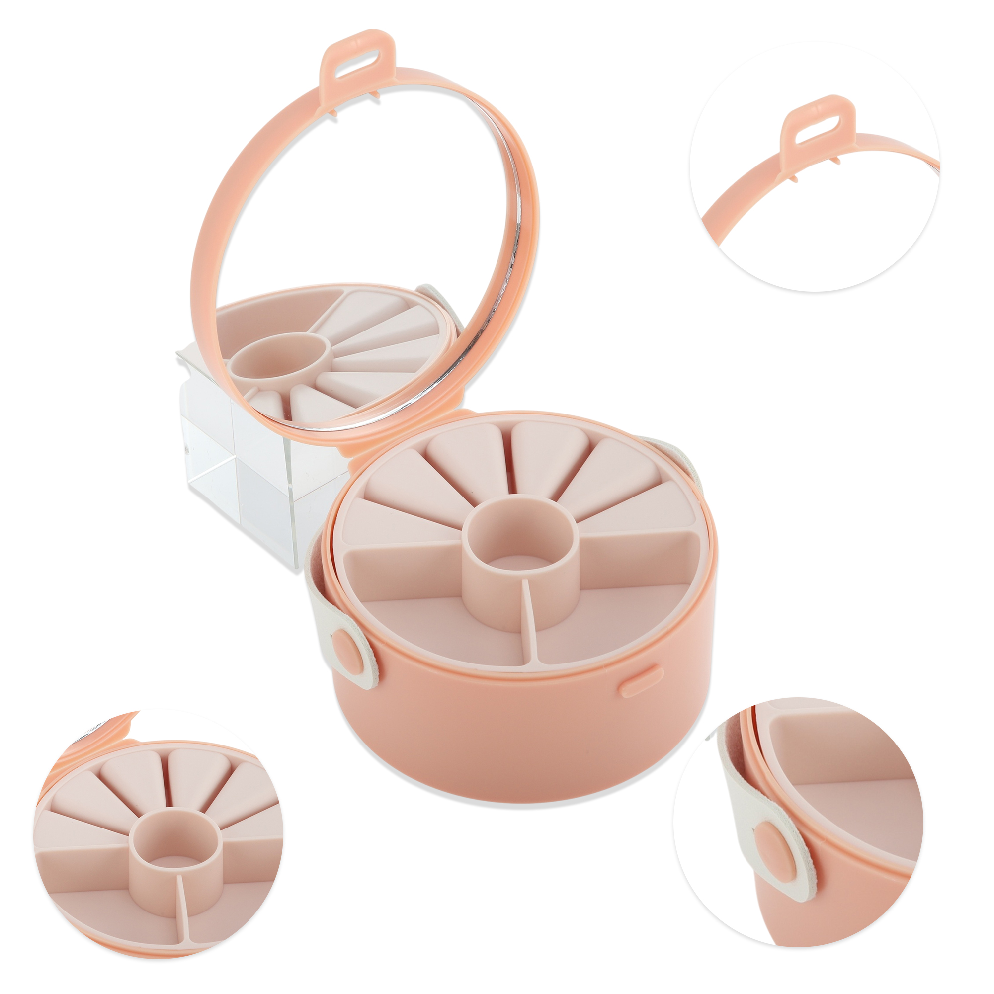 Unique Bargains Elegant Round Multi-Function Jewelry Box Organizer Coral Pink