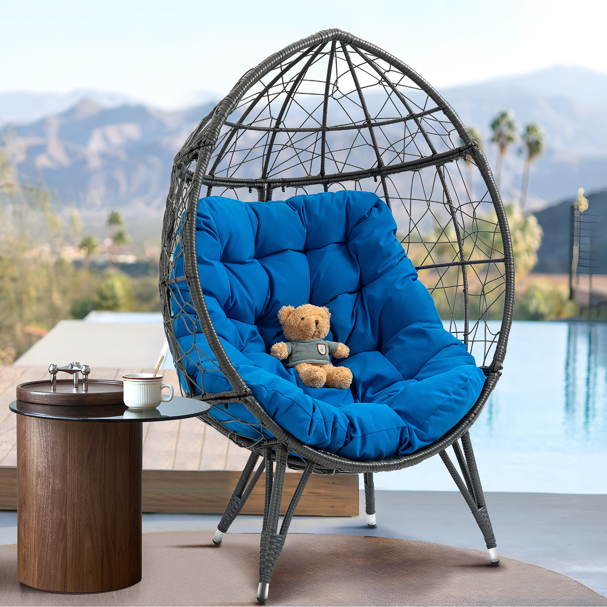 KINFFICT Outdoor Egg Chair, Patio Wicker Egg Chair with Stand, Indoor