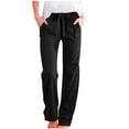 thumbnail image 6 of YUGYXL Womens Casual Linen Pants Band Waist Long Pants Elegant Straight Wide Leg Pants Petite Summer Office Trousers Black M, 6 of 6
