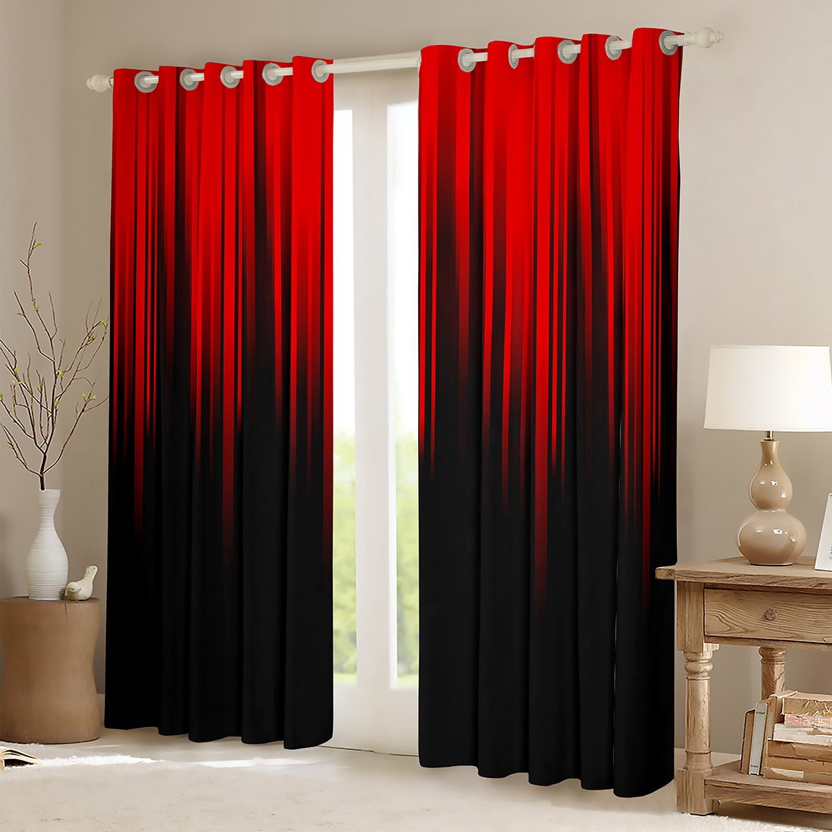 Red Black Blackout Curtains Stripes Lines Abstract Gradient Curtains & Drapes,Vintage Ombre Art Striped Geometry Window Curtains,Modern Stripe Geometric Curtains 42"Wx84"L